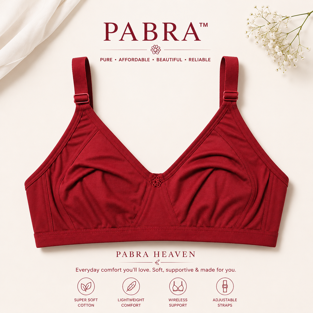 PABRA Heaven Cotton Bra Combo Pack of 3 | D & E Cup | 3-Hook Full Support Wireless Bra