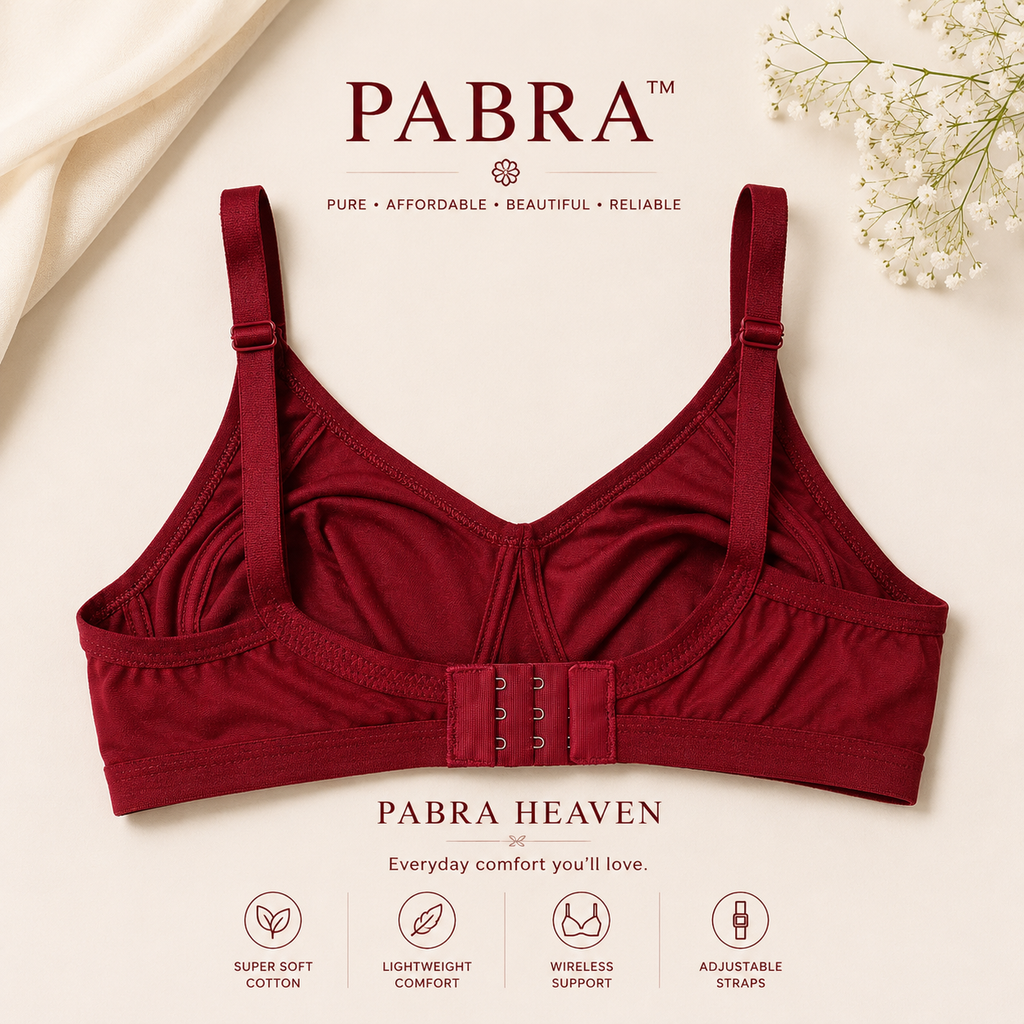 PABRA Heaven Cotton Bra Combo Pack of 3 | D & E Cup | 3-Hook Full Support Wireless Bra