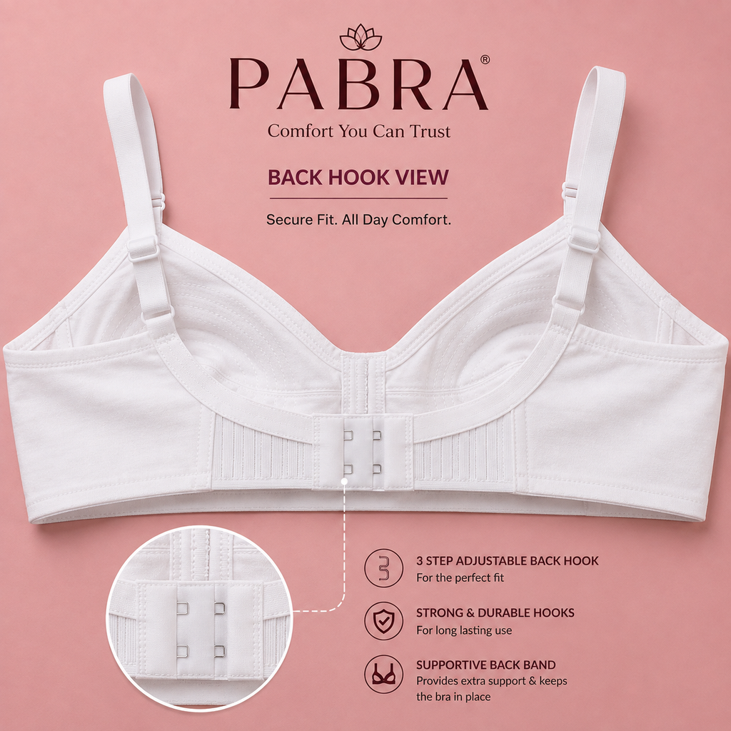 PABRA Women's  Cotton Round Stitch Daily Wear Bra (Pack of 3) – All White and Skin Colors