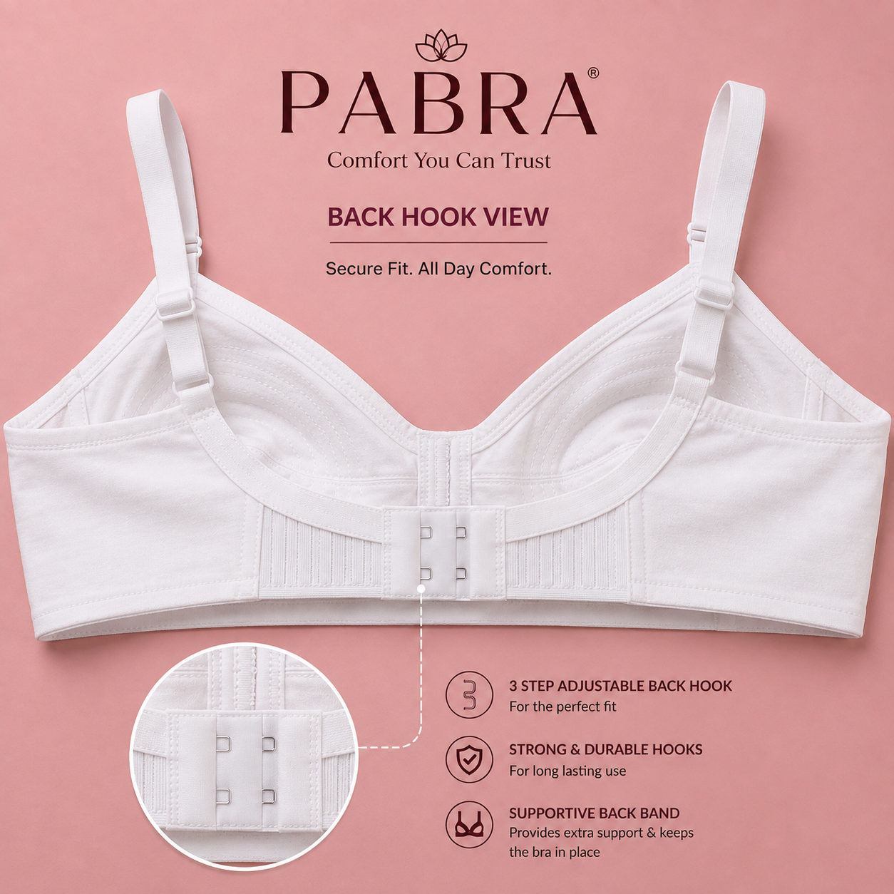 PABRA Women's  Cotton Round Stitch Daily Wear Bra (Pack of 3) – All White and Skin Colors