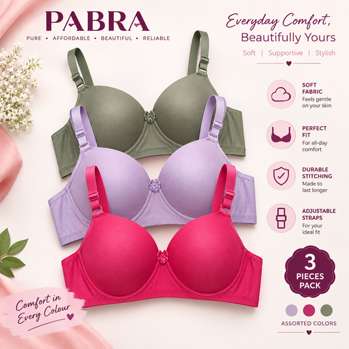 PABRA Elara Cotton Lycra Padded Bra (Pack of 3)