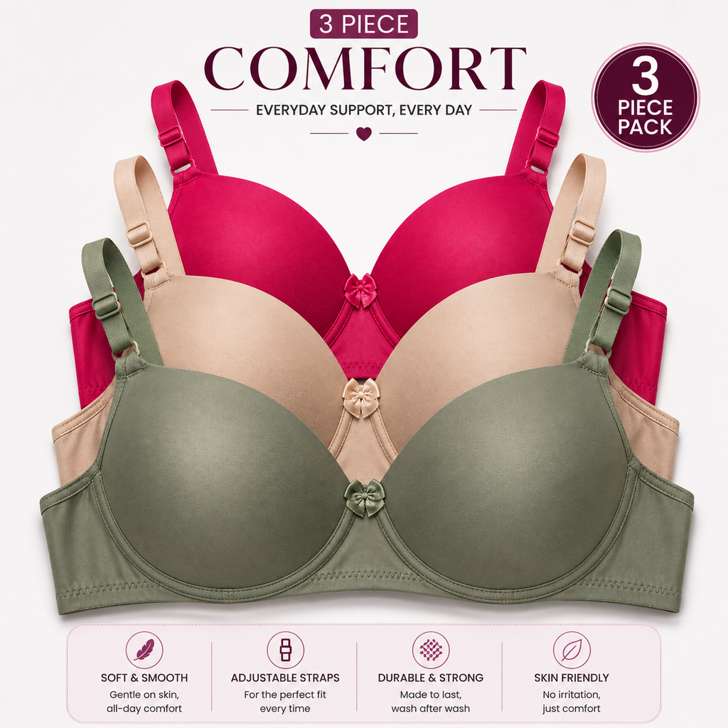 PABRA Elara Cotton Lycra Padded Bra (Pack of 3)