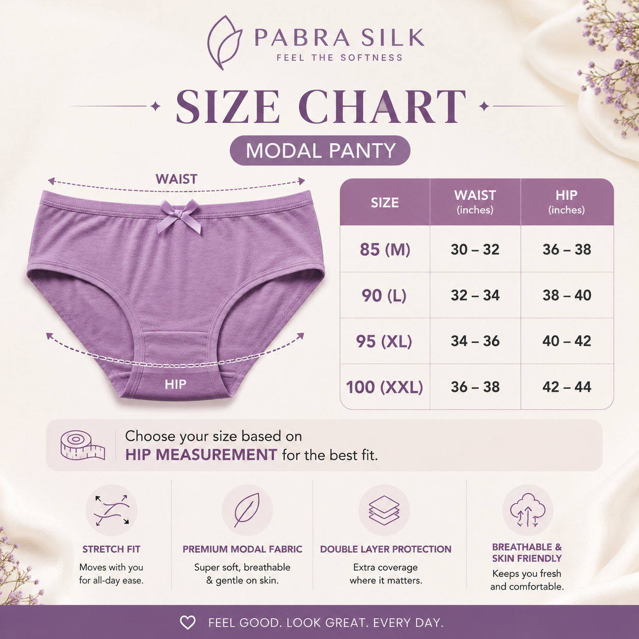 PABRA Silk Modal Panty Combo Pack of 3 | Ultra Soft Breathable Women's Briefs | Sizes 80-100 cm