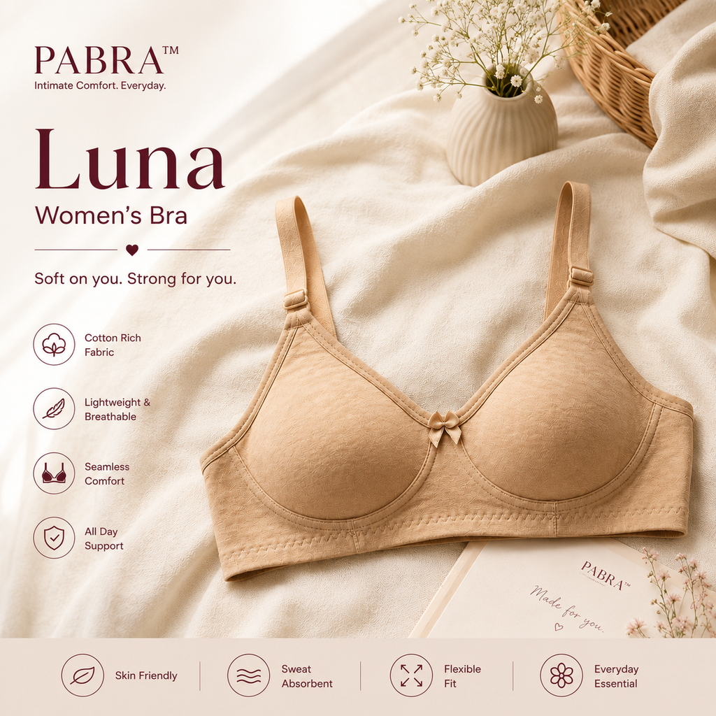 PABRA Luna™ | 3 Pieces Stretch Cotton Bra Combo Pack | Soft Everyday Comfort