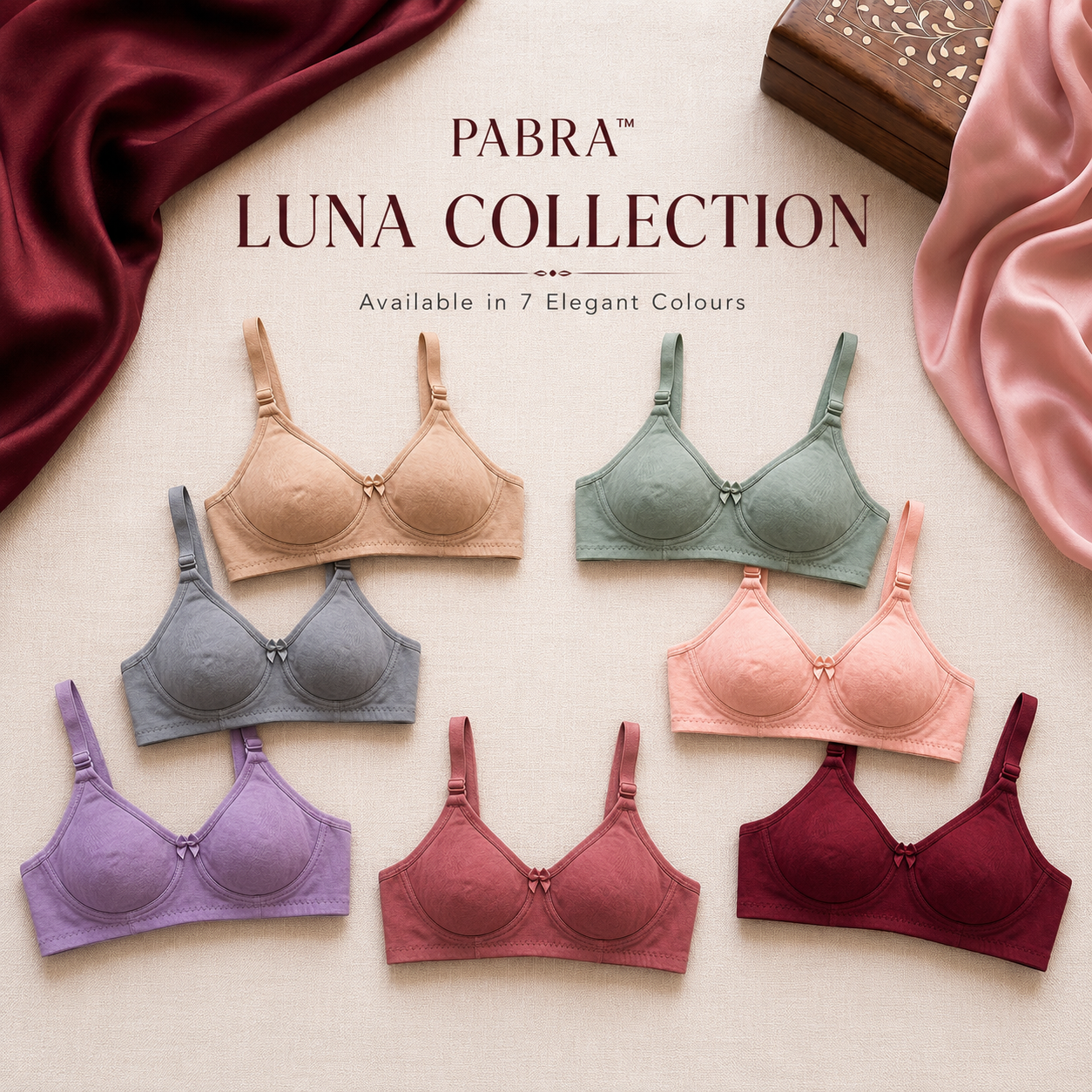 PABRA Luna™ | 3 Pieces Stretch Cotton Bra Combo Pack | Soft Everyday Comfort