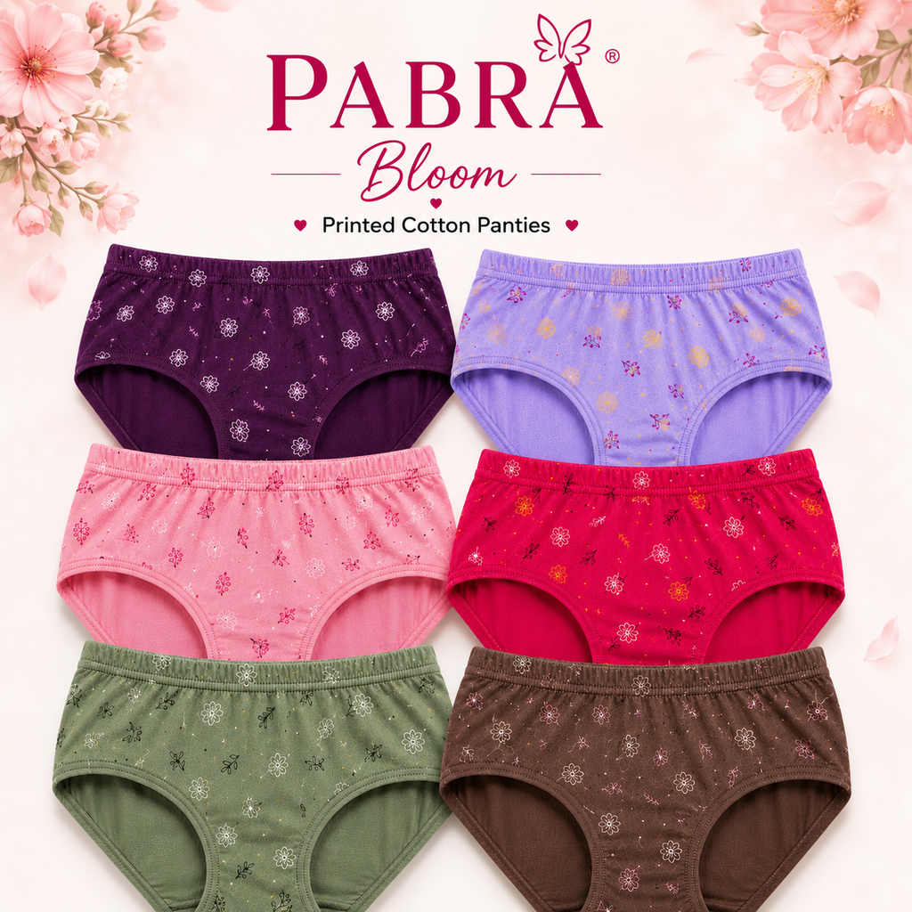 PABRA™ Bloom Women’s Printed Cotton Briefs – Pack of 6 | Soft Inner Elastic Hipsters