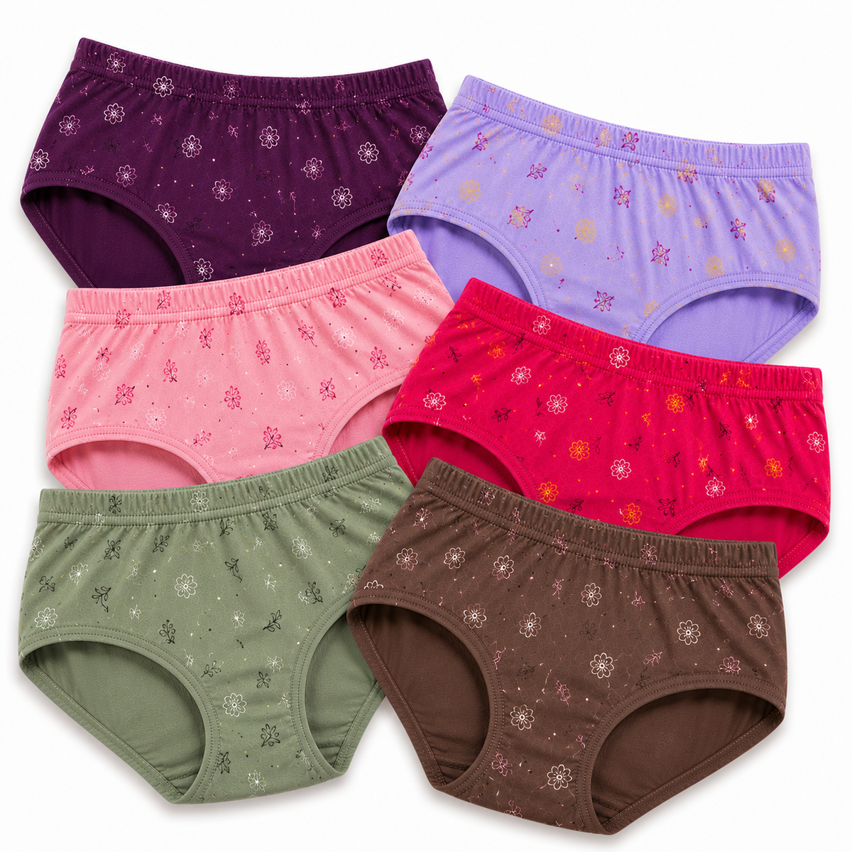 PABRA™ Bloom Women’s Printed Cotton Briefs – Pack of 6 | Soft Inner Elastic Hipsters