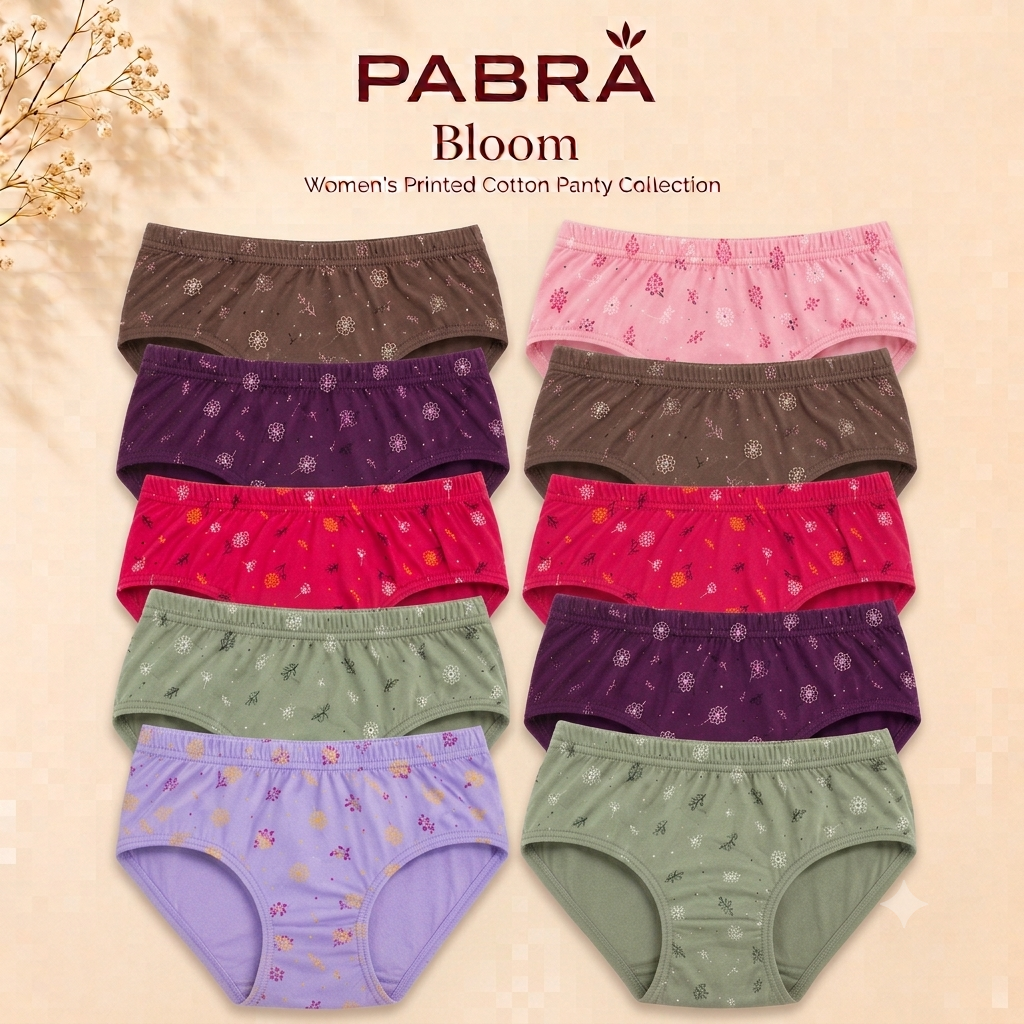 PABRA™ Bloom Women’s Printed Cotton Briefs – Pack of 10 | Soft Inner Elastic Hipsters