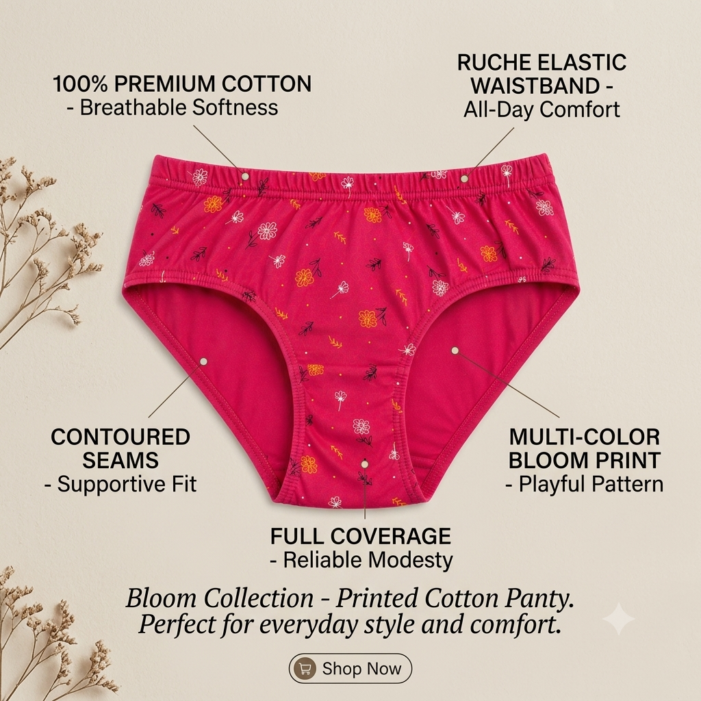 PABRA™ Bloom Women’s Printed Cotton Briefs – Pack of 10 | Soft Inner Elastic Hipsters